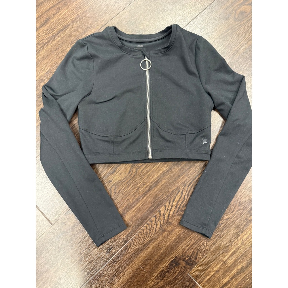 Good American Black Cropped Zip-Up Jacket – Size 2 (Medium)